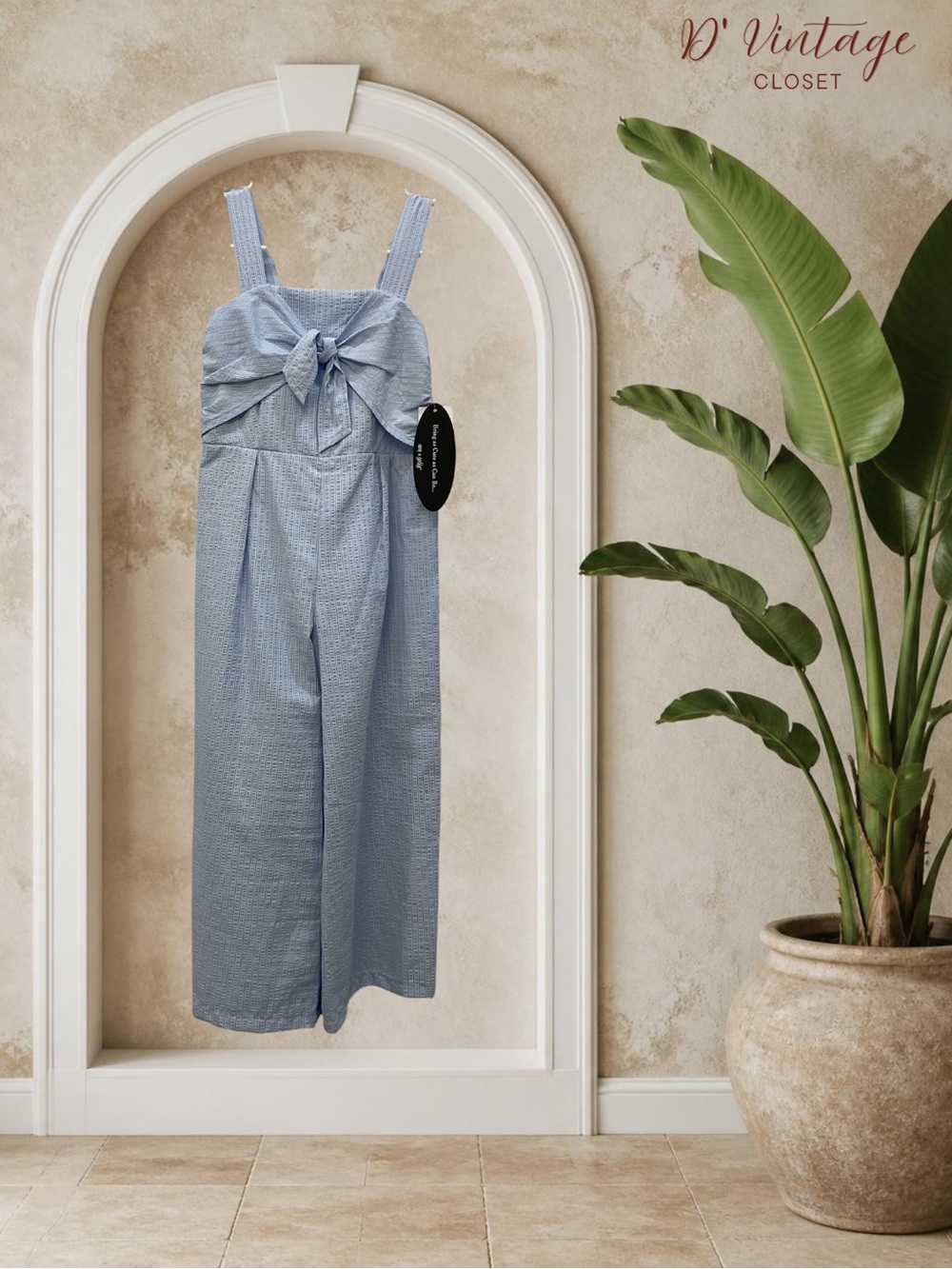 Light Blue Tie-Front Wide-Leg Jumpsuit